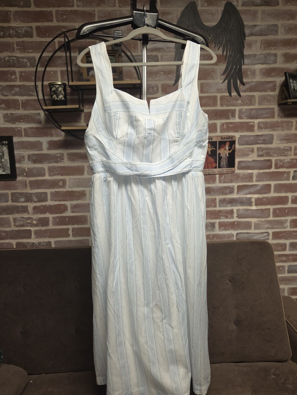 White House Black Market Light Blue & White Striped Midi Dress